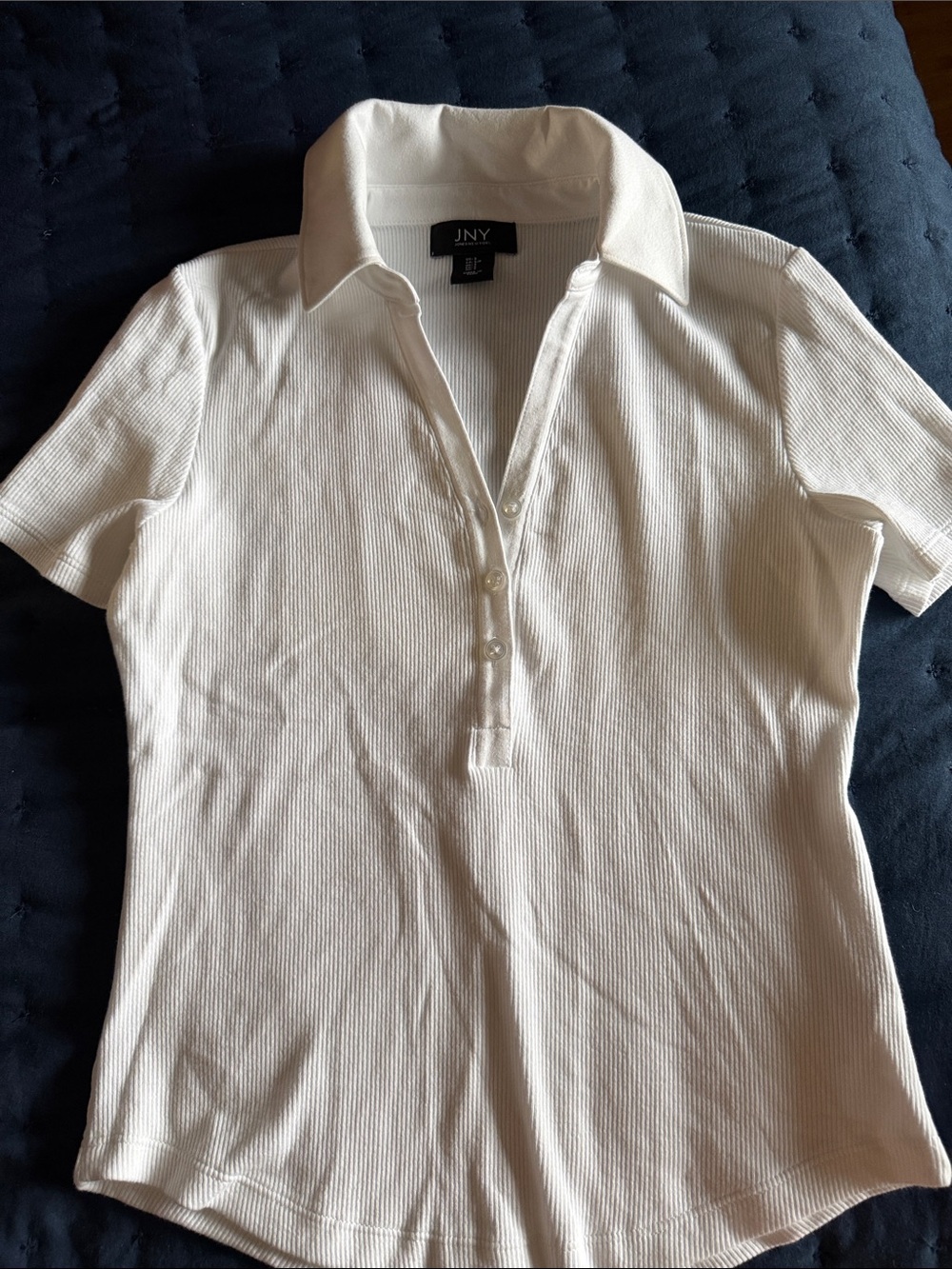Jones New York White Ribbed Short-Sleeve Polo Button-Down